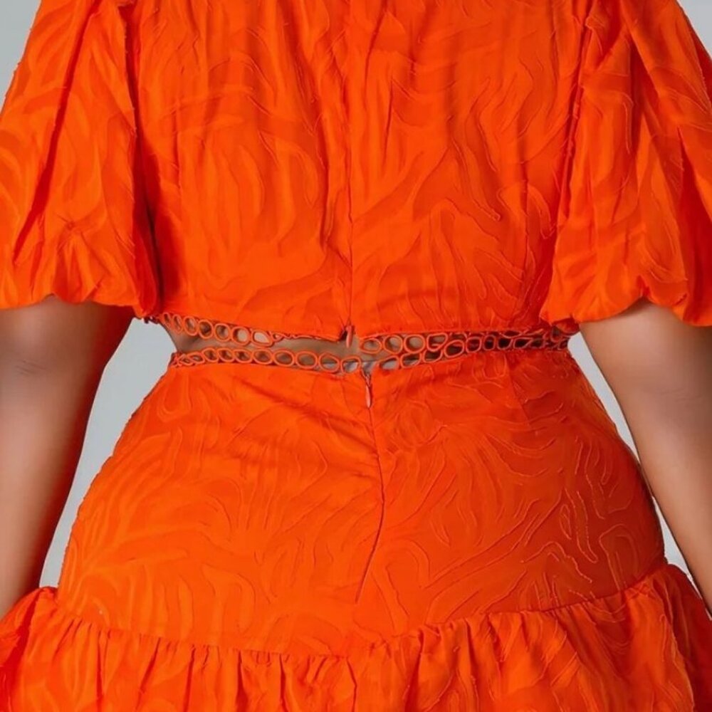 Orange Side Cut Out with Ruffle Bottom Romper - Picture 3 of 3